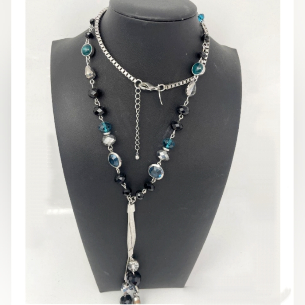WHBM Silver Lapis Beads with Tassels Necklace